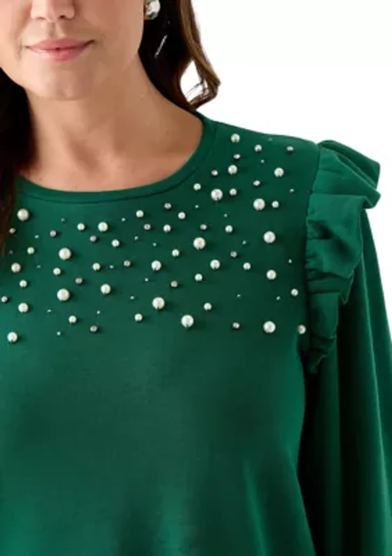 Plus Long Sleeve Ruffle Embellished Top
