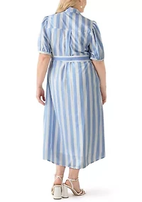 Plus Short Sleeve Yarn Dyed Belted Shirtdress