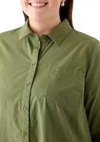 Plus Long Sleeve Collared Flounce Shirt Dress