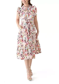 Plus Short Flutter Sleeve Printed Midi Dress