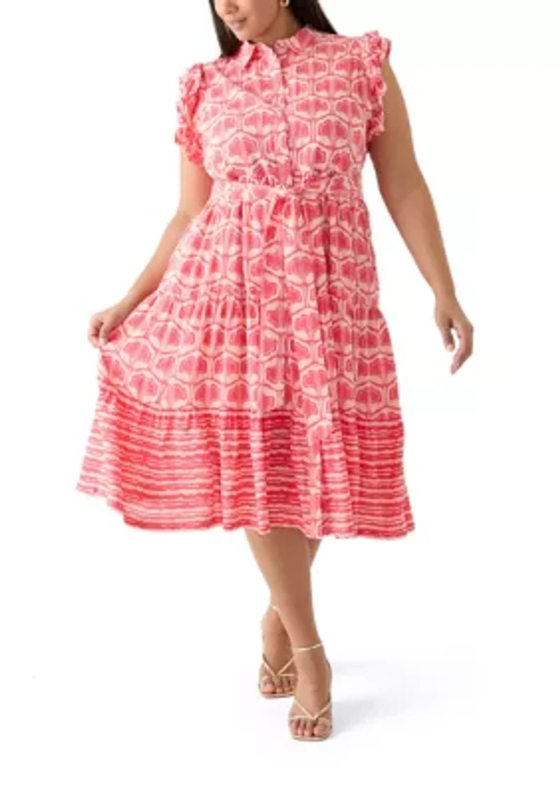 Plus Short Flutter Sleeve Printed Midi Dress