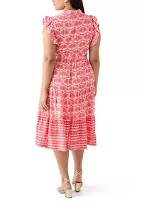 Plus Short Flutter Sleeve Printed Midi Dress