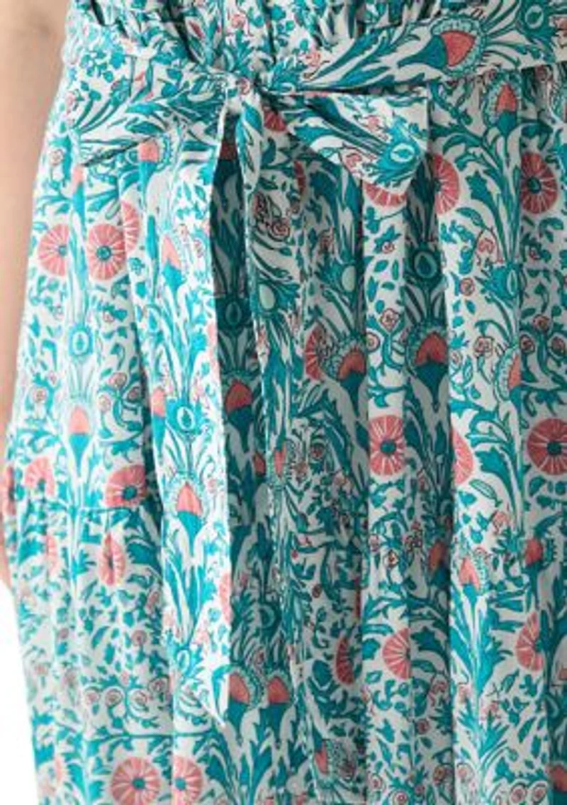 Plus Short Flutter Sleeve Printed Midi Dress