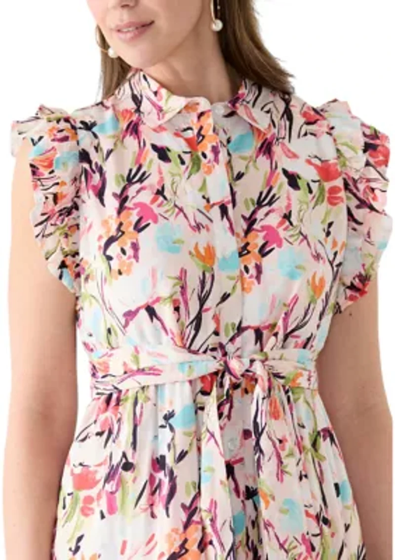 Plus Short Flutter Sleeve Printed Midi Dress