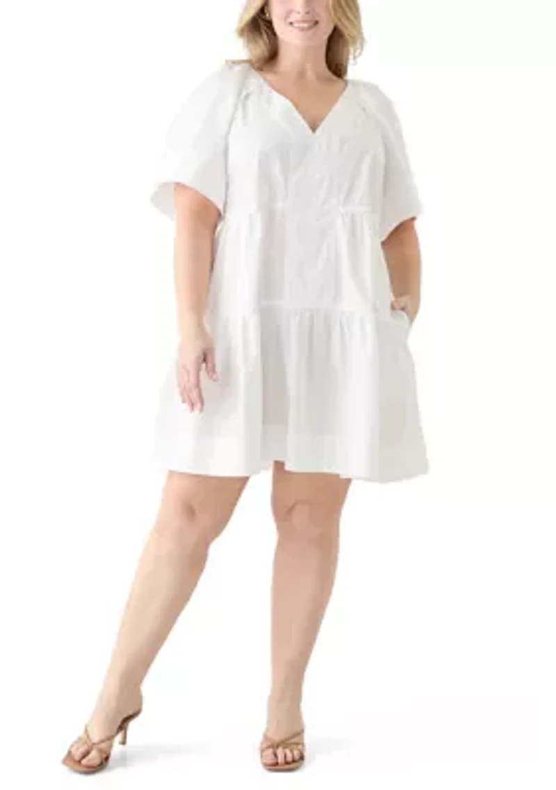 Plus Short Sleeve Pleat Shoulder Dress