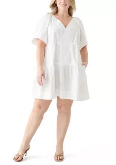 Plus Short Sleeve Pleat Shoulder Dress
