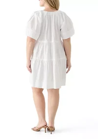 Plus Short Sleeve Pleat Shoulder Dress