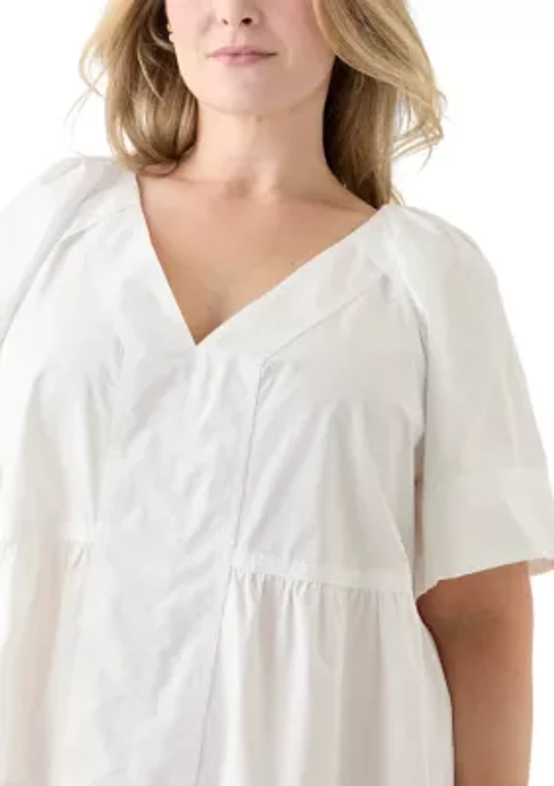 Plus Short Sleeve Pleat Shoulder Dress