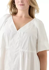 Plus Short Sleeve Pleat Shoulder Dress