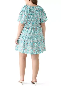 Plus Pleated Shoulder Printed Dress