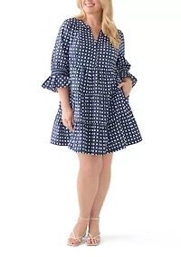 Plus 3/4 Sleeve Tiered Mini Dress