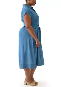 Plus Short Sleeve Dolman Belted Midi Shirtdress