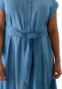 Plus Short Sleeve Dolman Belted Midi Shirtdress
