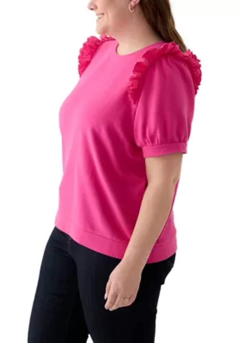 Plus Eyelet Ruffle Top