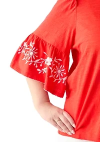 Plus Embroidered Bell Sleeve Top
