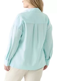 Plus Long Drop Shoulder Sleeve Popover Shirt