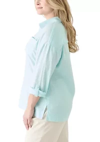 Plus Long Drop Shoulder Sleeve Popover Shirt