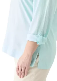 Plus Long Drop Shoulder Sleeve Popover Shirt