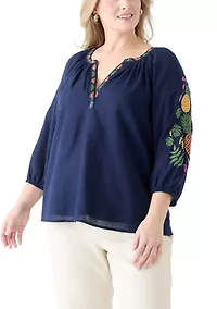 Plus Embroidered Sleeve Blouse
