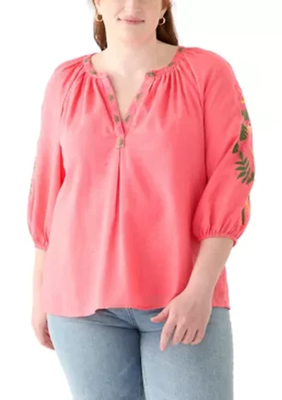 Plus Embroidered Sleeve Blouse