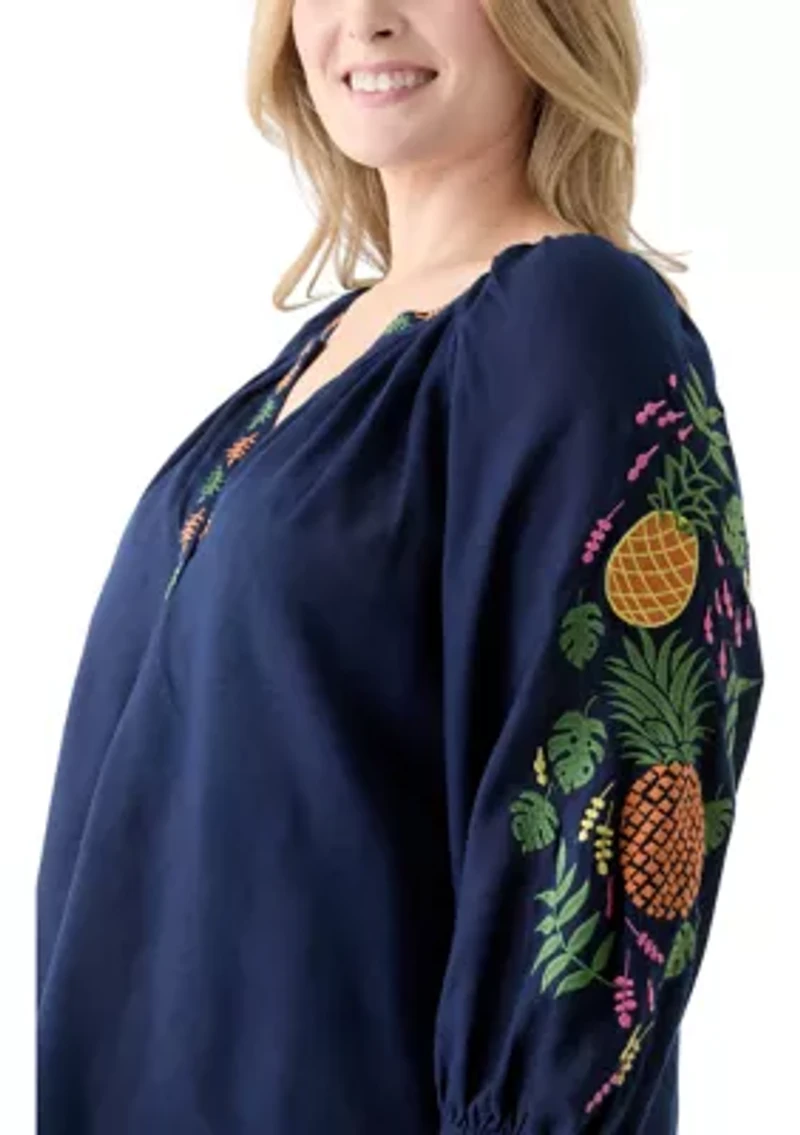 Plus Embroidered Sleeve Blouse