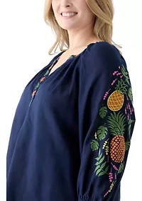Plus Embroidered Sleeve Blouse