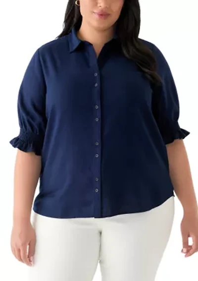 Plus Linen Button Down Shirt