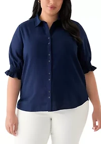 Plus Linen Button Down Shirt