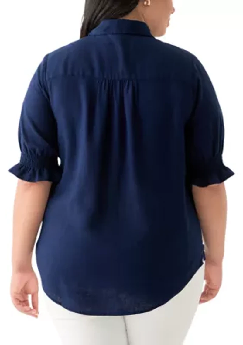 Plus Linen Button Down Shirt