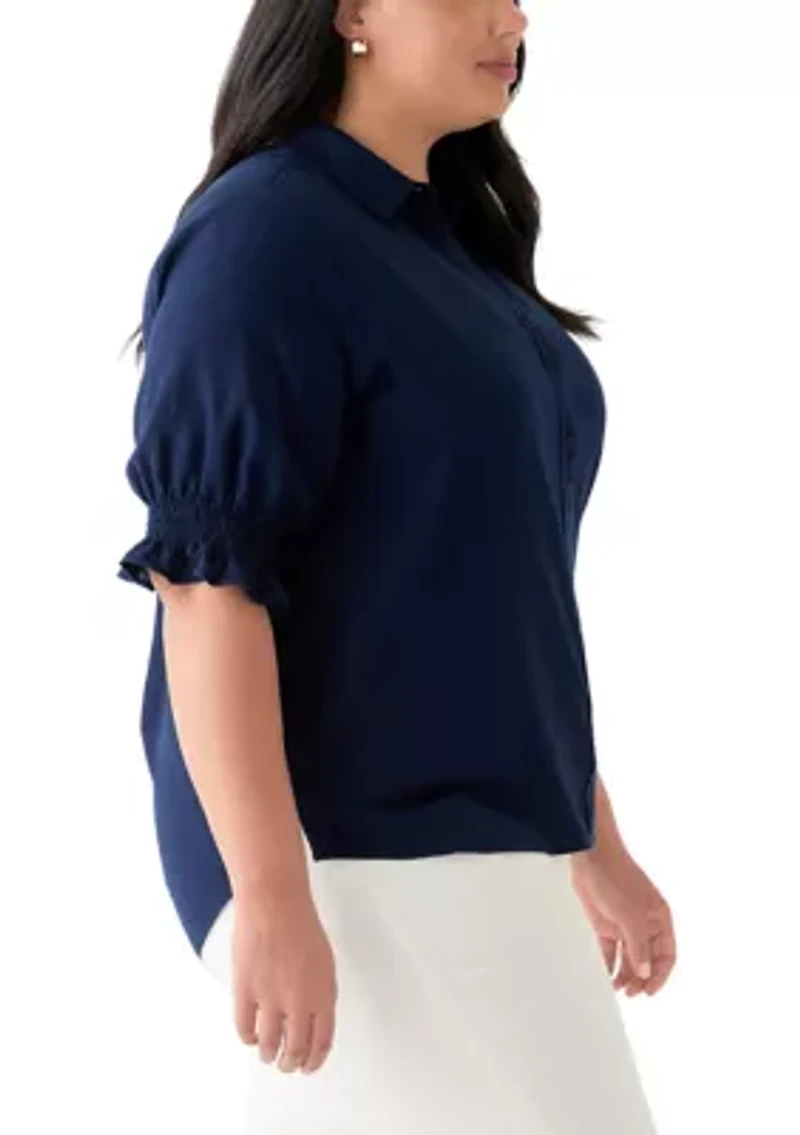 Plus Linen Button Down Shirt