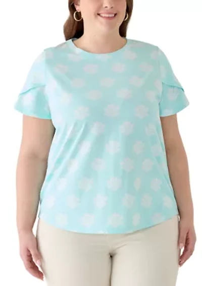 Plus Short Sleeve Split Ruffle T-Shirt