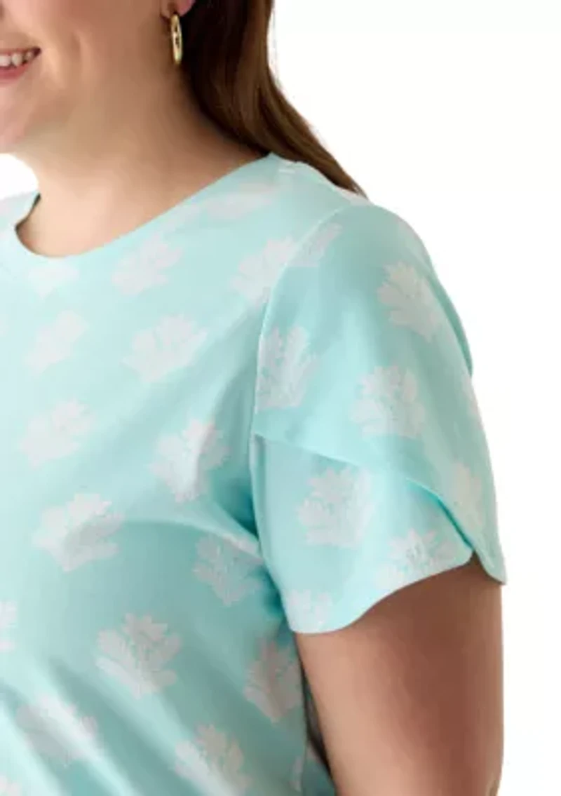 Plus Short Sleeve Split Ruffle T-Shirt