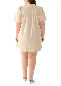 Plus Button Front Embroidered Dress