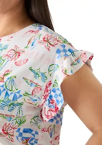 Plus Short Sleeve Ruffle Printed T-Shirt