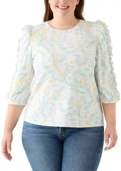 Plus 3/4 Rouched Sleeve Top