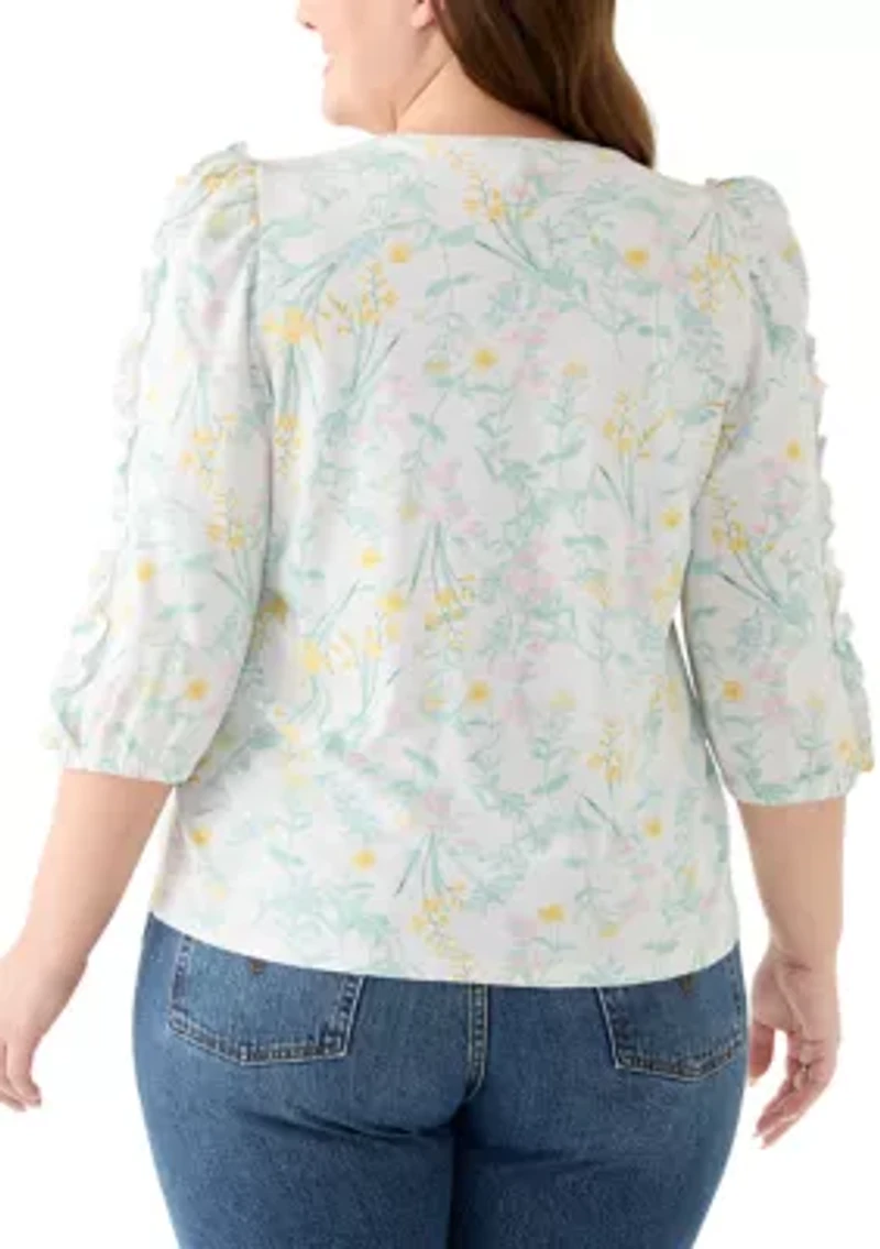 Plus 3/4 Rouched Sleeve Top