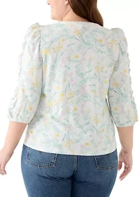 Plus 3/4 Rouched Sleeve Top