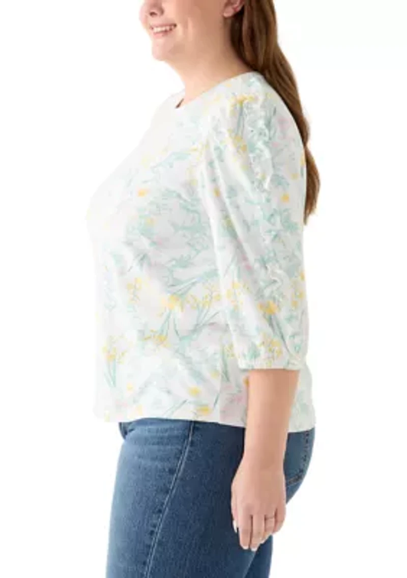 Plus 3/4 Rouched Sleeve Top