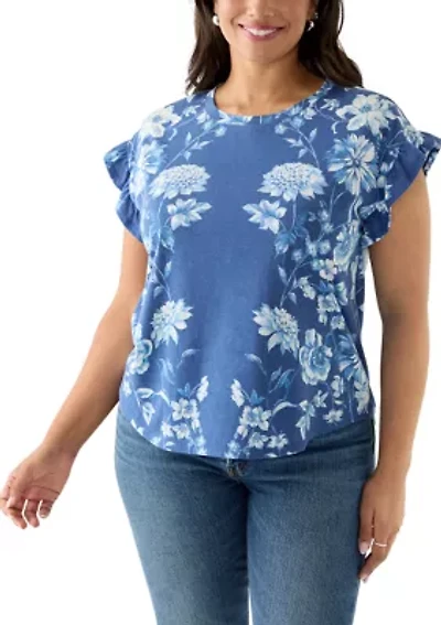 Plus Printed Ruffle Sleeve Blouse