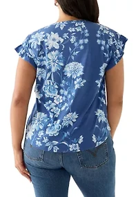 Plus Printed Ruffle Sleeve Blouse