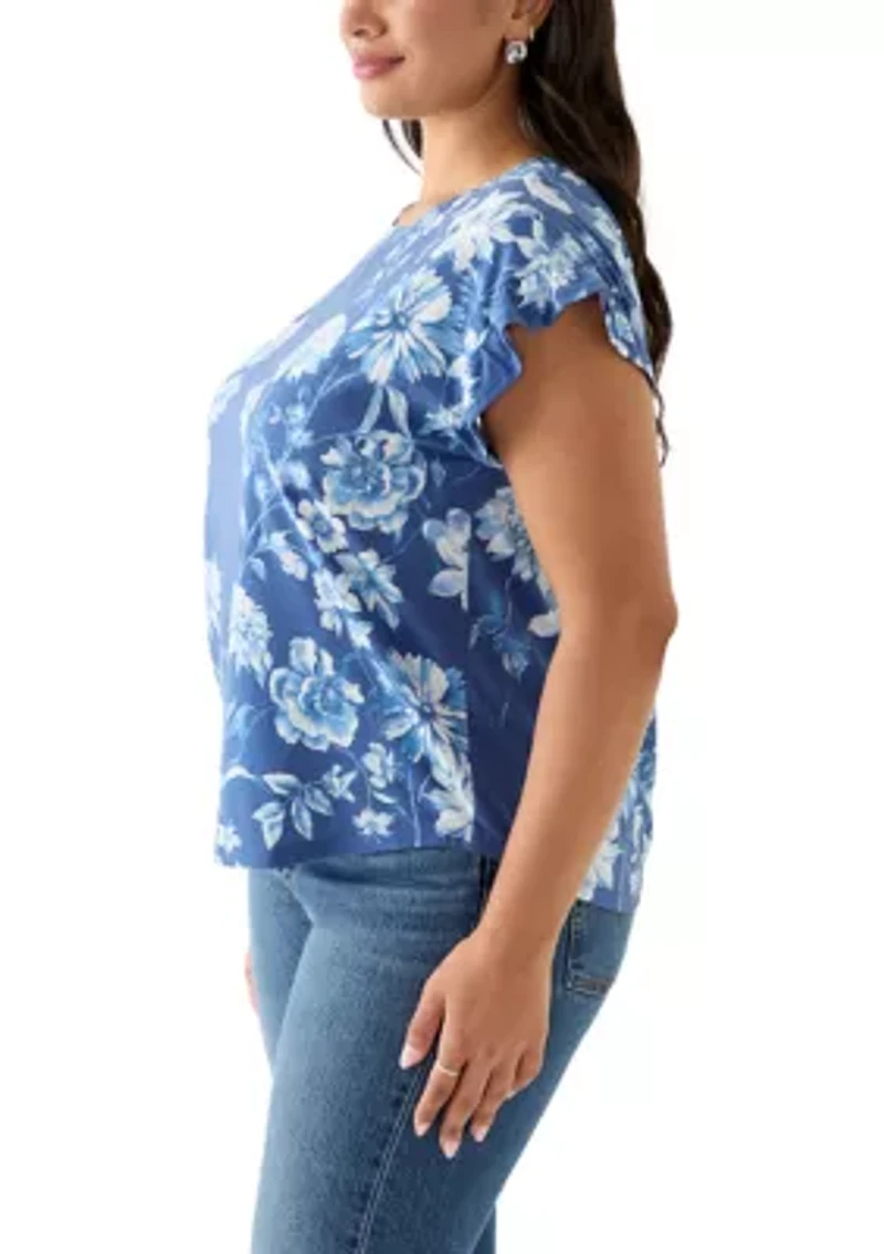 Plus Printed Ruffle Sleeve Blouse