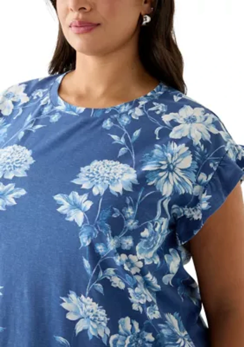 Plus Printed Ruffle Sleeve Blouse