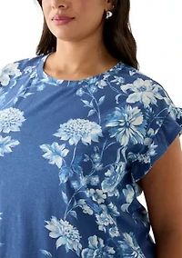 Plus Printed Ruffle Sleeve Blouse