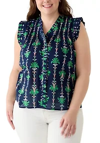 Plus Print Ruffle Neck Top