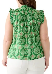 Plus Print Ruffle Neck Top