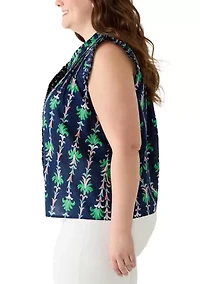 Plus Print Ruffle Neck Top