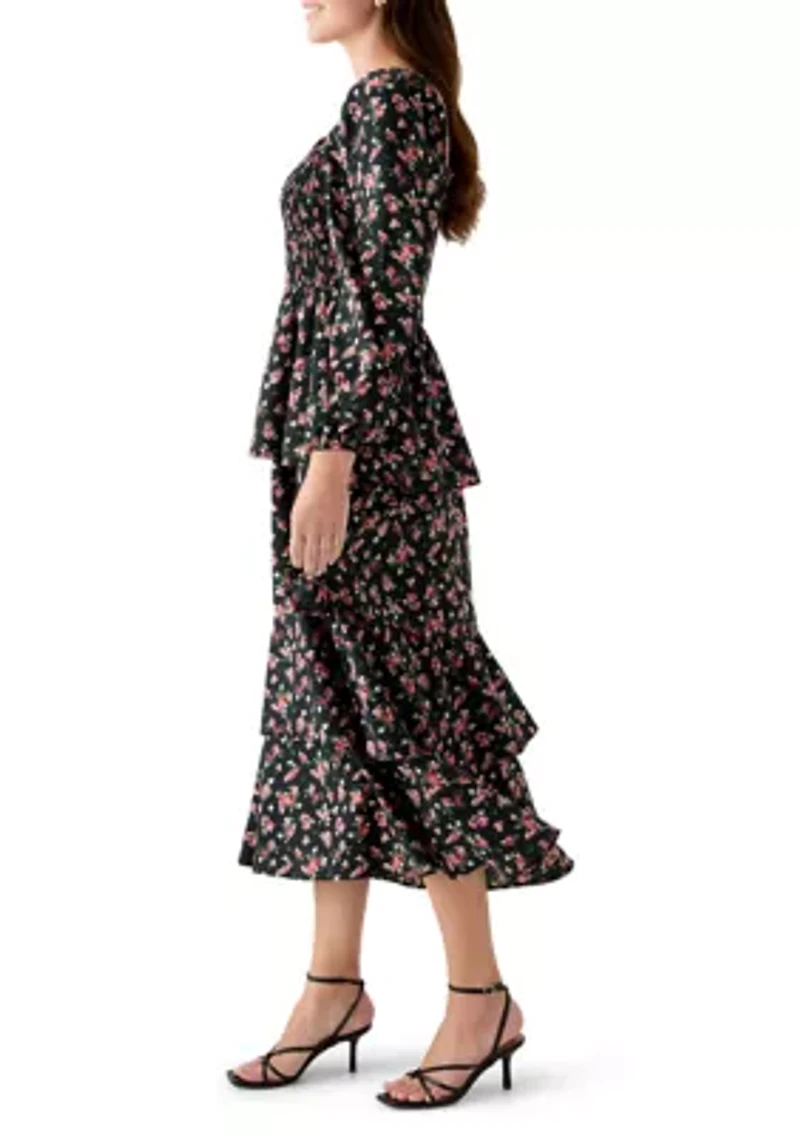 Women's Long Sleeve Tiered Midi Dress