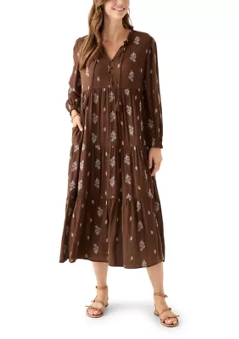 Women's Long Sleeve Floral Embroidered Maxi Dress