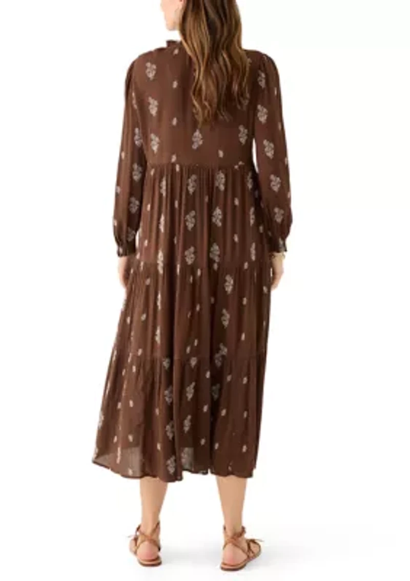 Women's Long Sleeve Floral Embroidered Maxi Dress