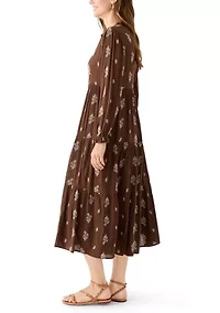 Women's Long Sleeve Floral Embroidered Maxi Dress
